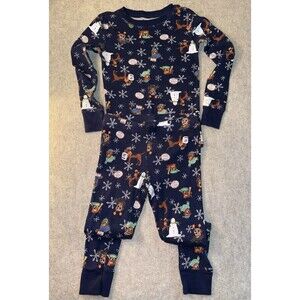 Old Navy Gender-Neutral Kids Small (6) Holiday Graphic Snug-Fit Pajama Set Blue